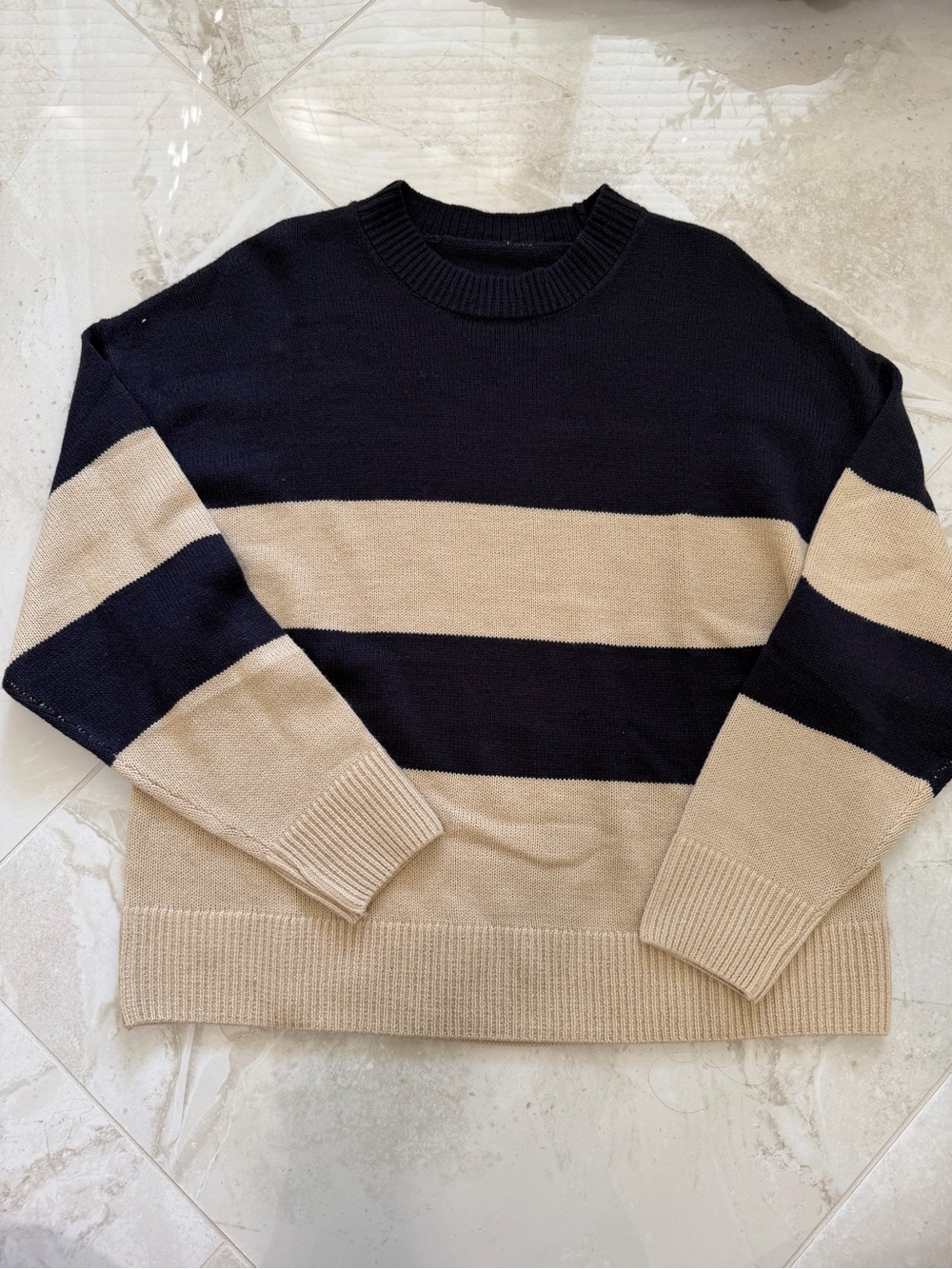 H&M Striped Crewneck Sweater in Navy and Beige